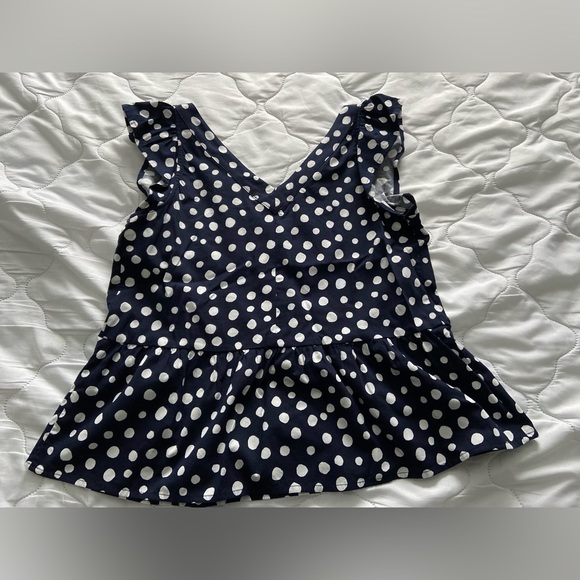 Navy and white polka dot peplum top - Picture 4 of 4